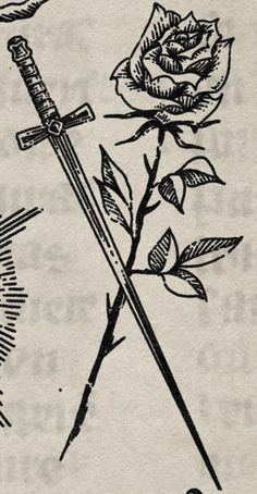 a drawing of a cross and a rose