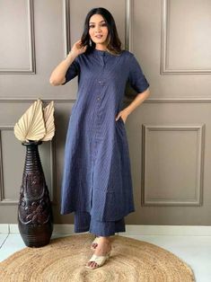 Khadi Kurta, Cotton Kurta Set, Silk Kurti Designs, Smart Casual Women, Indian Designer Suits, Branded Clothes, Long Kurti Designs, Pant Women, Pakistani Fashion Casual