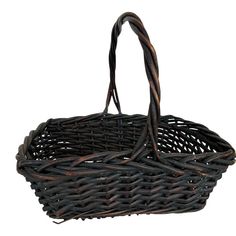 a brown wicker basket with handles on a white background for use as a wall hanging