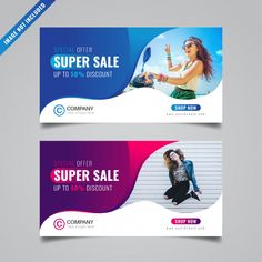 two colorful banners with women's clothing and accessories for sale on the same page