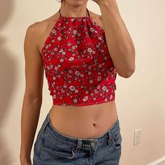 Very Adjustable Top And Can Fit Up To A Large I Think! I’m A Medium For Reference. Never Worn, Excellent Condition. Got It At My Local Farmers Market Fitted Red Halter Top For Spring, Casual Red Halter Neck Crop Top, Trendy Red Halter Top For Spring, Trendy Red Halter Top For Summer, Casual Floral Print Halter Neck Crop Top, Red Halter Neck Top For Day Out, Casual Floral Print Halter Neck Top, Red Spring Crop Halter Top, Spring Red Crop Halter Top