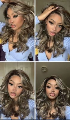 Black Bob With Blonde Streaks Weave, Baddie Blonde Highlights, Baddie Haircolor Ideas, Mixed Race Balayage Hair, Hair Color Ideas Morena Skin, Blond Highlights On Dark Skin, Dark Skin Hair Highlights, 2023 Hair Trends For Women Highlights, Brown Skin Highlights Hair