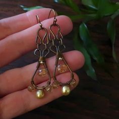 Artist Gifts, Hand Forged, Chandelier Earrings, Ear Wires, Exclusive Designs, Wire Wrapping, Citrine, Freshwater Pearls, Temple