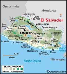 a map of salvador with the capital and major cities on it's borders, including el salvador