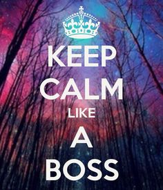 a poster with the words keep calm like a boss in front of trees and stars