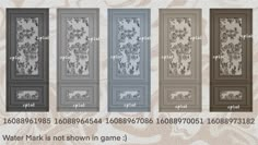 four different colored doors with floral designs on them