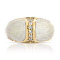 14k White Enamel inlays and gorgeous sets diamonds 2 mm French pave set Bombe Ring. 11.15Gr Weight Solid 14k Gold 80 VS Diamonds CARAT 0.5CT Bombe Ring, Hand Chain Bracelet, Dome Ring, Vs Diamond, Hand Chain, Eye Earrings, Domed Ring, Moon Earrings, Bracelet Collection