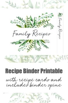 the recipe binder printable with watercolor leaves