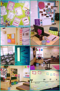 a collage of photos showing different types of desks and chairs in a classroom