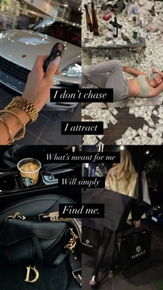 a collage of photos with text that reads, i don't chase perfect what's meant for me will simply find me