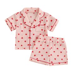 Fall in love with our HEARTS Muslin Pyjamas for baby girls! Featuring a playful hearts pattern, these pyjamas are perfect for Valentine's Day, or keeping cool and comfortable in the summer. Designed for your little sweetheart, these pyjamas are a must-have! Cute Printed Cotton Sleepwear, Sweet Cotton Sleepwear For Pajama Party, Playful Printed Cotton Sleepwear, Sweet Cotton Sleepwear For Sleepover, Cotton Sleepover Sets For Summer, Playful Pink Matching Set Sleepwear, Pink Cotton Sleepover Set, Playful Cotton Sleepwear For Pajama Party, Red Family Matching Bedtime Sets