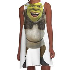 Loose-fit, mid-length sleeveless dress with silky handfeel. Printed on both sides. Machine washable. Size range XS-2XL. Shrek is not pleased Shrek Dress, Ugly Dress, Shrek Party, Ugly Dresses, Mental Asylum, The Big Green, I Need Therapy, Funny Ads, Cute Looks