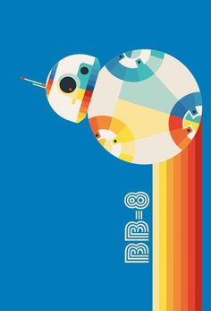 a colorful poster with an image of a snail on top of a rainbow colored pole