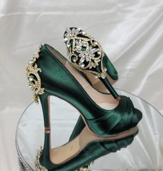 Emerald Green Heels Heels & Wedges, Green And Gold Wedding Shoes, Emerald Green Black And Gold Wedding, Dark Green Heels, Emerald Green Wedding Shoes, Quince Heels, Emerald Green Shoes, Emerald Green Heels, Hunter Green Wedding