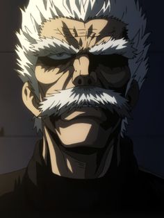 an anime character with white hair and a moustache