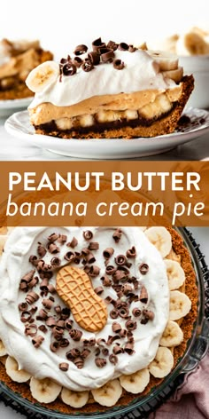 Peanut butter banana cream pie combines a Nutter Butter cookie crust, chocolate ganache, bananas, and a peanut butter mousse filling! #thanksgiving #chocolate #peanutbutter #pie Elvis Pie Recipe, Peanut Butter And Banana Pie, Chocolate Peanutbutter Pie, Banana Chocolate Pie, Peanut Butter Mousse Filling, Peanut Butter Banana Cream Pie, Butter Cookie Crust, Chocolate Peanut Butter Ice Cream, Mousse Filling