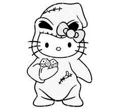 a hello kitty coloring page with the word hello kitty in it's mouth and holding a