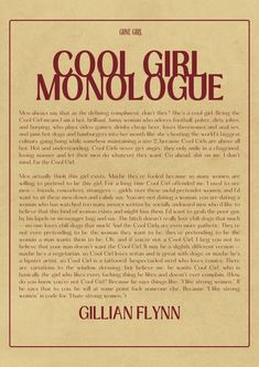 an old book cover with the words cool girl monologue