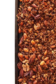 a pan filled with granola and nuts