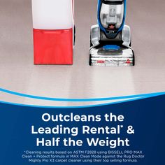 a brochure ad for the cleaning rental and half the weight product on display