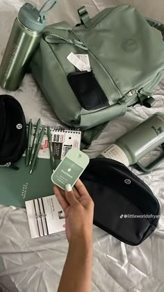 green school supplies theme School Supplies Theme, Green School Supplies, Everyday Bag Essentials, Nursing School Motivation, Nurse Aesthetic, School Bag Essentials, Lululemon Bags, Backpack Essentials, College School Supplies