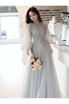 Shop grey long sequin dots lace beading prom dress with lantern sleeves online. Sheprom offers formal or casual style dresses to fit your special occasions. Casual Prom Dresses, Lace Beading, Green Prom, Gowns Dresses Elegant, Trendy Blouse, Dresses Green, Prom Dresses For Teens, Prom Dresses Modest, Cute Prom Dresses