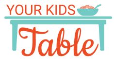 the words your kids table are in red and blue