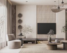 an elegant living room with modern furniture and decor