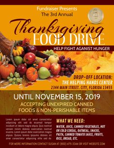 the thanksgiving food drive flyer is shown