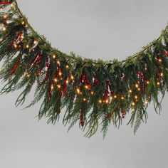 a christmas garland with lights and berries