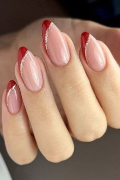 Unghie Sfumate, New Years Nail Designs, Her Nails, Red Nail Designs, Simple Nail Art Designs, New Year's Nails, Simple Nail Designs