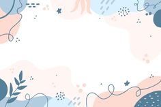 an abstract blue and pink background with leaves, dots and lines on the bottom right corner