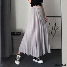 Olivia Mark - Pleated Chiffon Midi Skirt with Elastic High Waist for a Slim Fit Chiffon Midi Skirt, Chiffon Maxi Skirt, High Waisted Maxi Skirt, Pleated Chiffon, Dance Skirt, Fairy Dress, Gray Skirt, Types Of Skirts, High Waisted Denim