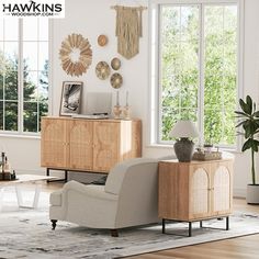 a living room filled with furniture and lots of window sill decorations on the wall