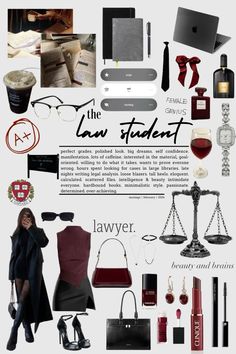 the law student poster is shown with various items