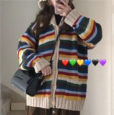 Free size length 73cm/28.7in; bust 120cm/47.2in; sleeve length 61cm/24.01in; shoulders 47cm/18.5in Fall Fashion Sweaters, Fits Inspiration, Aesthetic Sweaters, Harajuku Aesthetic, Outfit Essentials, Grunge Clothing, Fashion Grunge, Loose Cardigan, Y2k Aesthetic Outfits