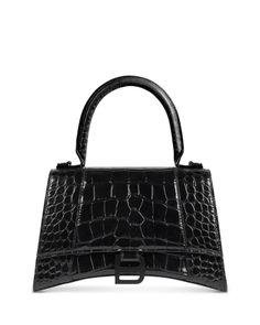 Balenciaga Hourglass Xs Handbag Crocodile Embossed Balenciaga Top, Balenciaga Logo, Hourglass Shape, Small Handbag, Black Matte, Small Handbags, Handle Bag, Online Bags, Black Handbags