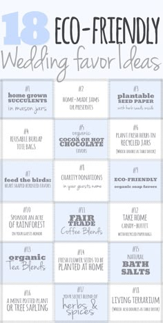 the top ten eco - friendly wedding favors for each guest to have in their house