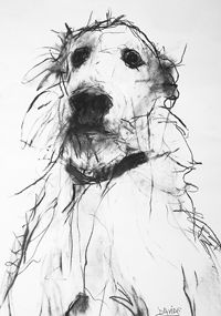 a black and white drawing of a dog