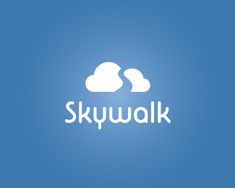 the skywalk logo is shown on a blue background with white clouds in the center