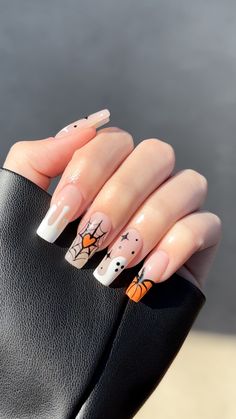 Shop our Influencers' top picks on Amazon Cute Halloween Nails Acrylic Almond, Cute Halloween Gel Nail Designs, Simple Halloween Nails Short Coffin, Cute Acrylic Nails For Halloween, Simple Halloween Nails Design, Acrylic Nail Designs Fall Colors, Cute Fall Nails Coffin Shape, Fall Nails With Trees, Halloween Or Fall Nails