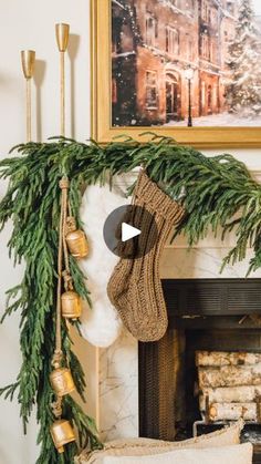 a fireplace decorated with christmas stockings and decorations for the holiday season is featured in this video