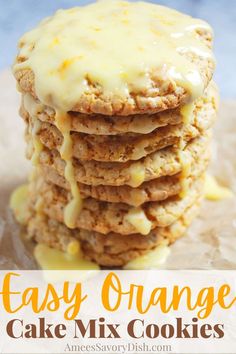 easy orange cake mix cookies stacked on top of each other