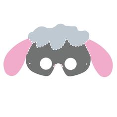 a sheep mask with pink ears and grey eyeliners on it's face