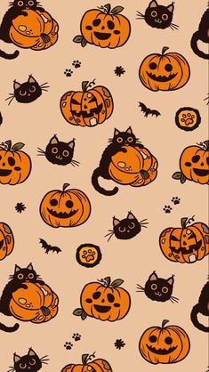 halloween pumpkins and cats with faces on them, all in different shapes and sizes