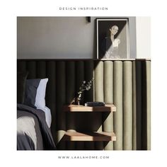 an image of a bedroom setting with the text design inspiration on it's side