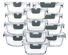 10 - piece glass food storage container set with lids and latches, clear / gray