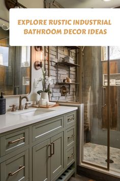 Rustic industrial bathroom with stone shower wall and modern sink.