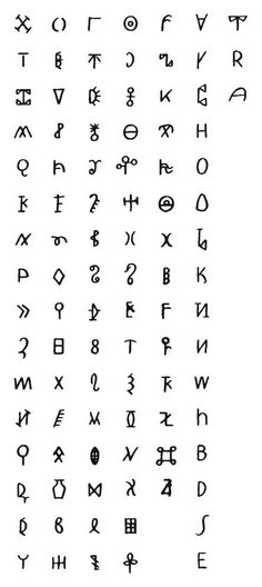 the ancient alphabet is shown in black and white