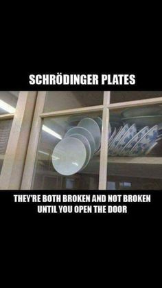 there is a window with dishes in it and the words schrodinger plates